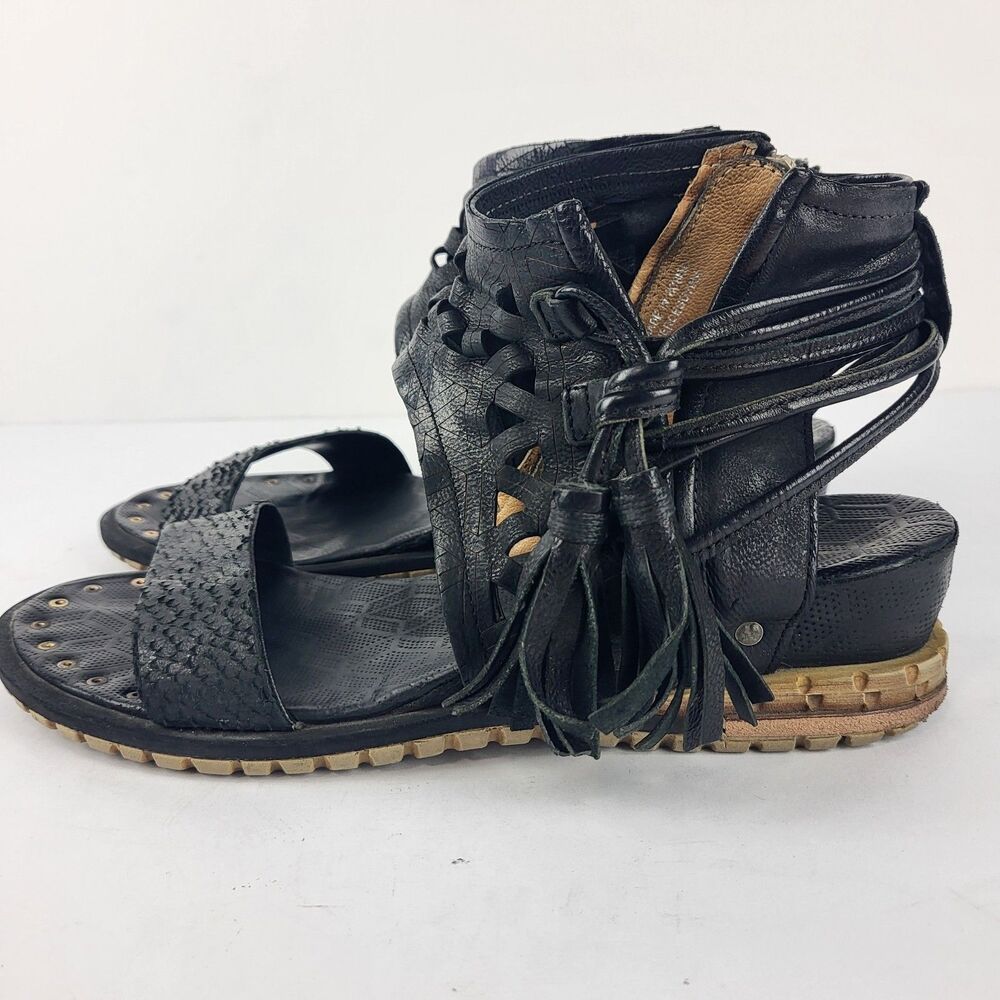 A.S. 98 Petrona Womens Black Distressed Tassel Boho Sandal - Picture 11 of 16